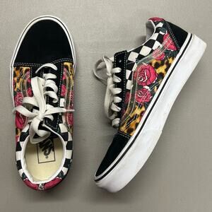 Vans Sneakers Checkered Animal Print Floral Roses Low Top Shoes Womens Size 7